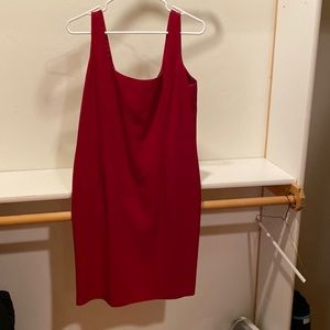 Red lined sleeveless dress with jacket for work, conference or wedding
